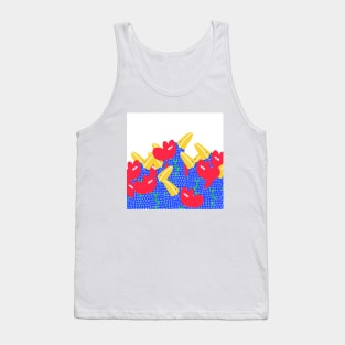 Blue funny birds with red flowers, version2 Tank Top